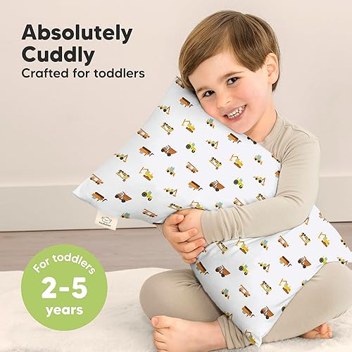 Toddler Pillow with Pillowcase - 13x18 My Little Cuddly Pillow, Viscose Derived From Bamboo Nursery Toddler Pillows for Sleeping,Kids Pillow,Small Travel Pillows,Mini Toddler Bed Pillow (Meadow) - Jamouz