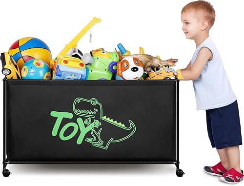 MISSLO Large Toy Box with Wheels Big Toy Chest for Kids Organizer Toy Storage Bin, 124L, Black - Jamouz