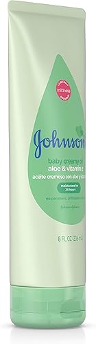 Johnson's Skin Nourish Creamy Oil, Aloe Scent & Vitamin E, Creamy Oil Helps Prevent Dryness & Moisturizes Baby's Delicate Skin for 24 Hours, Hypoallergenic & Non-Greasy, 8 fl. oz - Jamouz