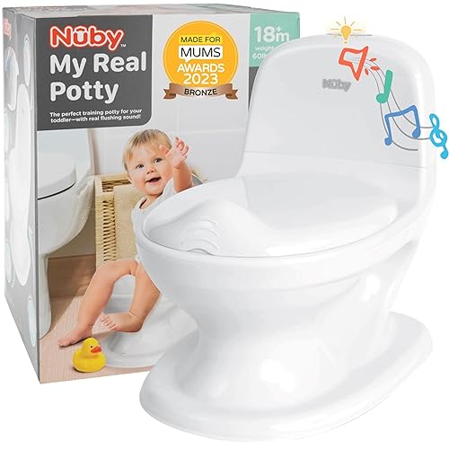 Nuby My Real Potty Training Toilet with Life-Like Flush Button and Sound - 18+ Months - White - Jamouz