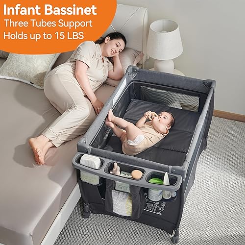 Pamo Babe 3-in-1 Baby Playard, Basic Magic Fold Nursery Center with Zip Door & Changing Table, One Second to Set Play Yard - Jamouz