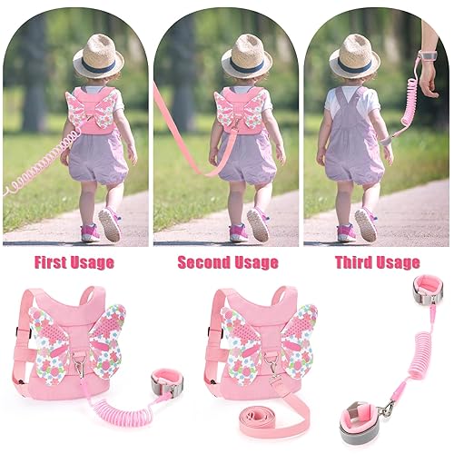 Toddlers Leash + Anti Lost Wrist Link Child Kids Safety Harness Kids Walking Wristband Assistant Strap Belt for Girl Pink Christmas Gift - Jamouz