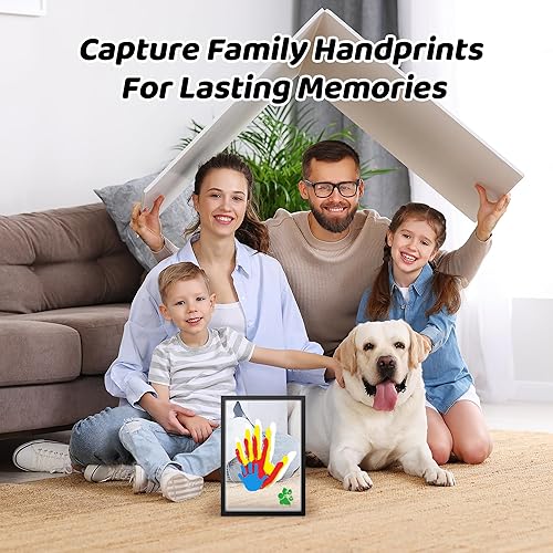 Family Handprint Kit, DIY Craft Keepsake Frame, Baby Hand Print Kits, Family Gifts for New Mom, New Parents, Grandparents, Father's Day, Mother's Day, Anniversary, 6 Non -Toxic Paints (White) - Jamouz