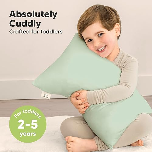 Toddler Pillow with Pillowcase - 13x18 My Little Cuddly Pillow, Viscose Derived From Bamboo Nursery Toddler Pillows for Sleeping,Kids Pillow,Small Travel Pillows,Mini Toddler Bed Pillow (Meadow) - Jamouz