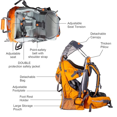 Baby Backpack Carrier, Safe Toddler Hiking Backpack Carrier Camping Child Carriers with Rain Cover Child Kid Sun Shade Large Storage Insulated Pocket, Adjustable Padded Child Seat - Jamouz