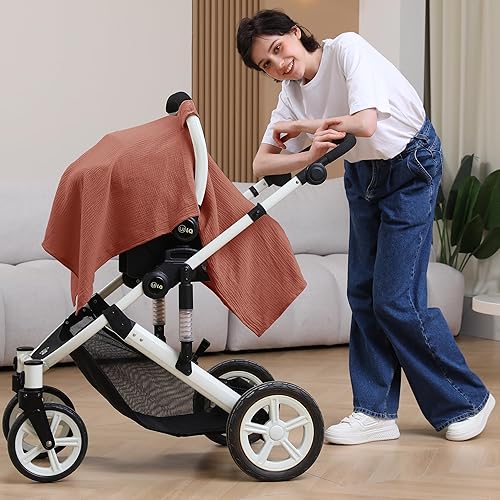 100% Muslin Cotton Car Seat Cover Baby, Carseat Canopy Cover, Universal Fit Stroller Covers for Boys and Girls (Roman Green) - Jamouz