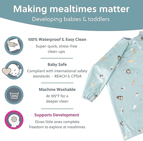 BIBaDO - Long Sleeve Baby Bibs - Babies & Toddlers 6-36 Months - Coverall Baby Led Weaning Bib - Easy Wipe, Soft & Waterproof - Jamouz