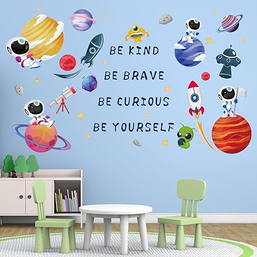 Astronaut Wall Decals - Outer Space Planets Rocket Boys Wall Stickers - Baby Nursery Kids Room Daycare Playroom Wall Decor - Jamouz