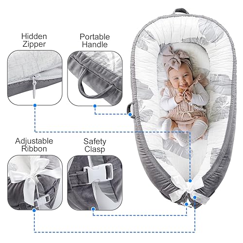Baby Lounger Cover for Co Sleeping Baby Portable Lounger Nest Infant Bassinet Reversible 100% Cotton Newborn Lounger Cover for Bedroom/Travel - Jamouz