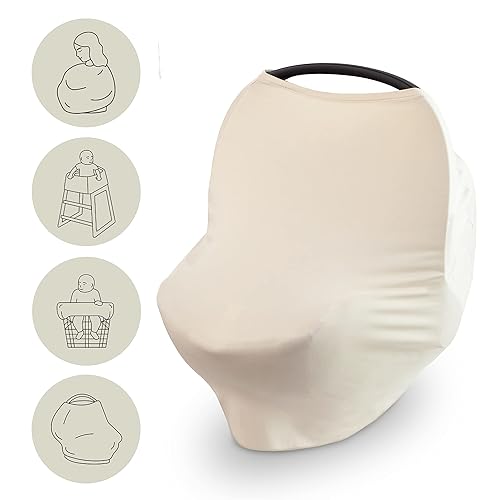 mushie Baby Car Seat Canopy Cover | Breathable & Stretchy Multi Use Cover for Breastfeeding, Nursing, High Chair, Shopping Cart, Strollers (Fog) - Jamouz