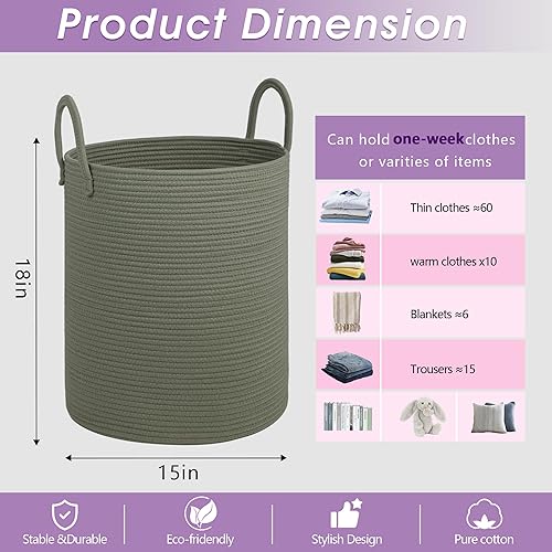 Cotton Rope Laundry Basket Hamper for Girls Kids Baby Nursery Hamper Bin Woven Blanket Basket for Living Room cute baby laundry basket Storage Basket for Nursery Toy Storage Bin&Box(Pink) - Jamouz
