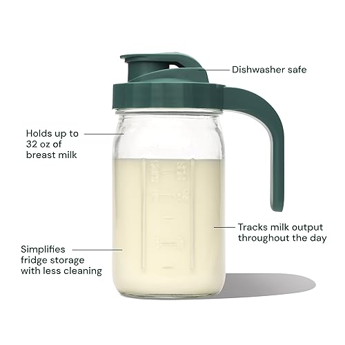 Willow - Glass Breastmilk Pitcher - Dishwasher Safe - 32oz Capacity - Wide Mouth Jar for Easy Transfer & Cleaning - Easy Pour Spout into Bottles or Breast Milk Storage Bags - Breastfeeding Essentials - Jamouz