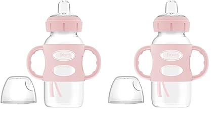 Dr. Brown's Milestones Wide-Neck Sippy Spout Bottle with 100% Silicone Handles, Easy-Grip Handles with Soft Sippy Spout, 9oz/270mL, Green & Gray, 2-Pack, 6m+ - Jamouz