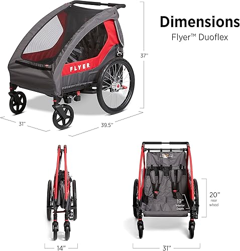 Flyer™ Duoflex 2 in 1 Bike Trailer and Double Stroller for Toddlers, 1+ Years - Jamouz