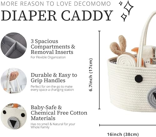 DECOMOMO Diaper Caddy Organizer, Nappy Caddy, Woven Baby Basket (Spiral Beige & White, Large) - Jamouz