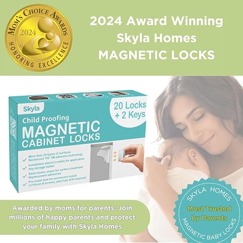 SKYLA HOMES Magnetic Cabinet Locks Baby Proofing Child Safety - The Safest Quickest and Easiest Multi-Purpose 3M Adhesive Child Proof Latches, No Screws or Tools Needed (12 Pack) - Jamouz