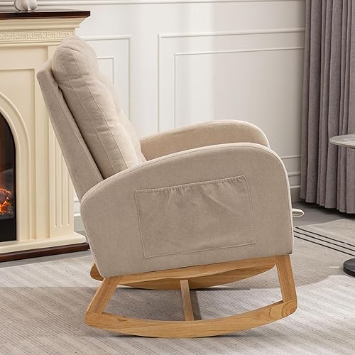 Nursery Rocking Chair with Retractable Foot Rest Glider Rocker Accent Chair Padded Seat with High Backrest Armchair Comfy Side Chair for Living Room Bedroom Offices (Gray) - Jamouz