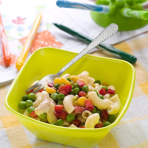 12-Piece Kids Toddler Fork Set, HaWare Stainless Steel Preschooler Utensils Mini Flatware Set, Hammered Pattern(Adult Look) Cutlery, BPA Free and Dishwasher Safe - Jamouz