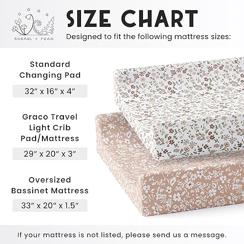 Baby Changing Pad Cover 2-Pack for Girls (Fleurette) - Premium Fitted Sheets Baby Diaper Changing Table Cover - Buttery Soft Cotton Blend - Jamouz