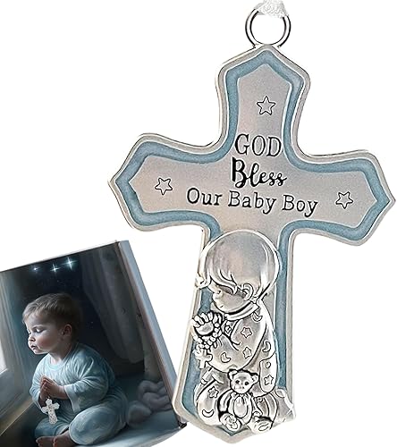 elskandi Crib Cross God Bless This Baby Boy Baptism Gifts for Baby Boys Christening Gifts for Boys Baptism Baby Dedication Gift - Jamouz