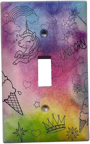 Colorful Unicorn World Kids Room Decor Image Light Switch Plate Single Toggle Plastic Wall Cover - Jamouz