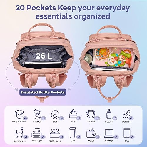 RUVALINO Diaper Bag Backpack, Multifunction Travel Pack Maternity Baby Changing Bags, Large Capacity, Waterproof, Black - Jamouz