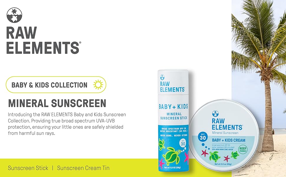 RAW Elements Baby and Kids Mineral Sunscreen, Gentle Kids Sunscreen, Hypoallergenic and Natural SPF