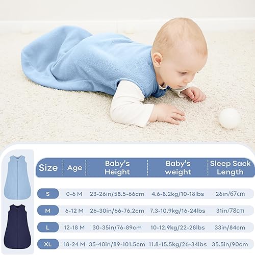 Looxii Fleece Baby Sleep Sack 0-6 Months 2 Pack 1.5 TOG Baby Wearable Blanket with 2-Way Zippers Soft Warm Toddler Sleeping Sack - Jamouz