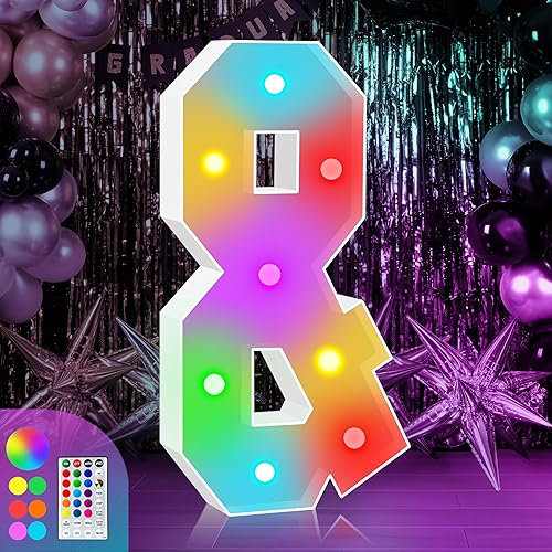 3FT Colorful Marquee Light Up Letter E, Large Marry Me Light Up Letters Sign, Baby Letters for Baby Shower, Name Letters for Wedding Party Decoration, Cardboard Letters, 18 Color Modes with Remote - Jamouz