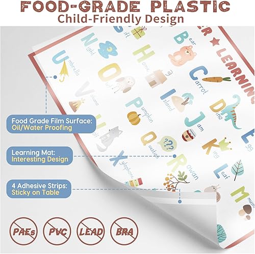 CUTE STONE Disposable Placemats for Baby and Kids, 40-Pack Sticky Toddler Placemats – Perfect for Restaurants, Dining Tables,Picnic, and Travel, 12' x 18' with 4 Fun and Educational Designs - Jamouz