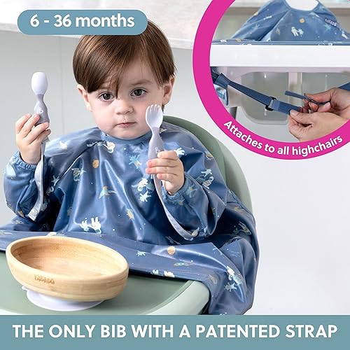 BIBaDO - Long Sleeve Baby Bibs - Babies & Toddlers 6-36 Months - Coverall Baby Led Weaning Bib - Easy Wipe, Soft & Waterproof - Jamouz