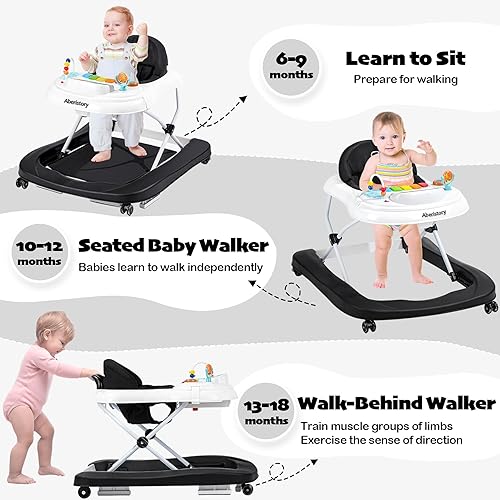 Time Followers® Foldable Baby Walker 3-Stage with Music & Adjustable Wheels - Anti-Tip Design for 6-18 Months Boys Girls, with CPSC Eco-Friendly Plastic for Suitable for All Terrains - Jamouz
