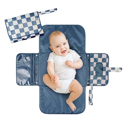 Tiny Twinkle Portable Diaper Changing Pad, Foldable Waterproof Baby Change Pad for Newborn Girl & Boy with Smart Wipes Pocket (Beige Checkers) - Jamouz