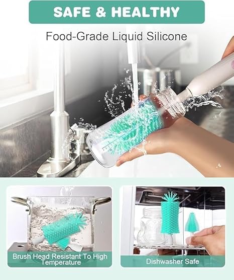 Electric Bottle Brush Cleaner, Rechargable Electric Baby Bottle Brush Cleaner with Nipple & Straw Brush, Travel Baby Bottle Brush with Drying Rack, Perfect Essentials for Mom After Birth, Green - Jamouz
