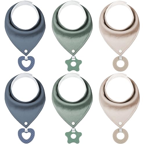 Yoofoss Baby Bandana Drool Bibs 6 Pack and Teething Toys Soft and Absorbent for Boys and Girls 0-36 Months - Baby Teething Bibs Plain Color - Jamouz