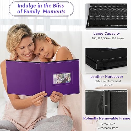 Popotop Photo Album 4x6 300 Pockets with Leather Hardcover Cover, Small Photo Album Holder Book with 50Pcs Pages for Family Travel Wedding Baby Gifts - Jamouz