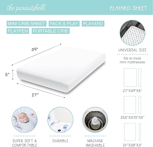 The Peanutshell 3-Pack Fitted Playard Sheets - Soft & Breathable Baby Girl Mini Crib Sheets, Pack N Play Mattress, Fits Standard Playard Pack Play Mattresses - Pink Roses & Ditsy - Jamouz