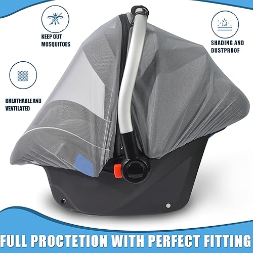 Mosquito Net for Baby Car Seats – Infant Car Seat Insect Mesh Net with Zipper - Universal Fit, Premium Quality: Machine Washable - Gray - Jamouz