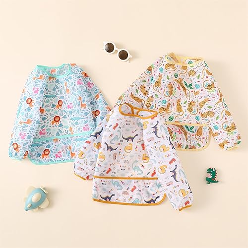Long Sleeved Bibs, Pack of 5,Lightweight Waterproof Shirt Bibs for Baby Toddler 6-30 Months - Jamouz