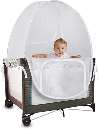 Baby Crib Tent Safety Net, Durable Strong Self-Locking Zippers, Protects from Climbing Out and, Insects, Mosquitoes, Installs with Rods (Crib 52.25' - 28.25') - Jamouz