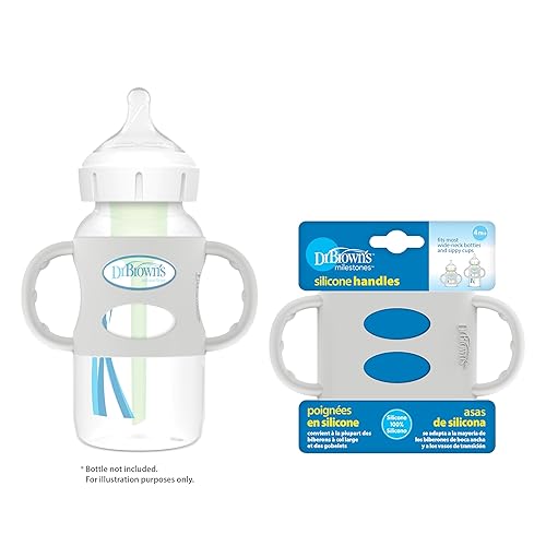 Dr. Brown's Milestones 100% Silicone Baby Bottle Handles, Wide-Neck, Removable Easy-Grip Transitional Sippy Cup Handles, Light Blue, Green, Gray, 4m+, 3 Pack - Jamouz