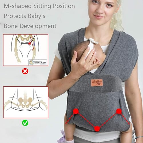 Baby Wraps Carrier Newborn to Toddler, Kangaroo Baby Easy Wearing Wrap, Adjustable Soft Baby Holder Front Chest Sling Carriers Perfect Baby Infant Essentials Gifts (Striped Grey, Cotton) - Jamouz