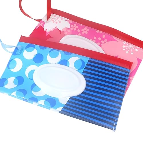 Baby Wipe Dispenser,Portable Refillable Wipe Holder Wipe Dispenser Bag Reusable Travel Wet Wipe Pouch (blue purple) - Jamouz