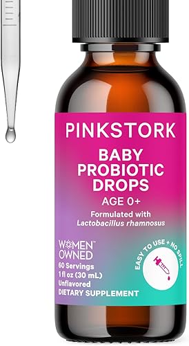 Pink Stork Baby Probiotic Drops, Newborn, Infant & Toddler Probiotics to Help Aid Digestion and Constipation Support, Newborn Essentials - 1 fl oz, 2 Month Supply - Jamouz