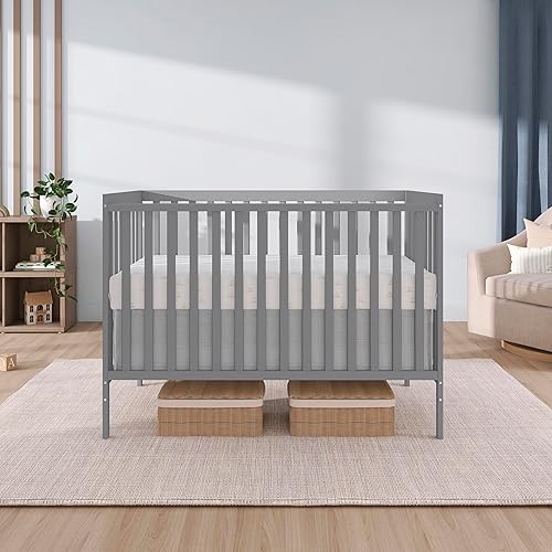 Synergy 5-In-1 Convertible Crib In White, made of New Zealand Pine wood, JPMA & Greenguard Gold Certified, features 3 mattress height settings - Jamouz