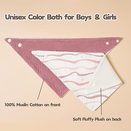 Susurration Muslin Baby Drool Bibs 6Pack Soft Triangular Adjustable Baby Bandana Bibs for Unisex Baby Girls & Boys - Jamouz