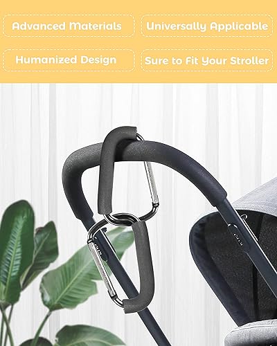 Stroller Hooks, 6.3' Large Stroller Clip, 2 Pack Stroller Hooks for Hanging Bags and Shopping, Stroller Accessories for Mommy, Large Carabiner - Jamouz