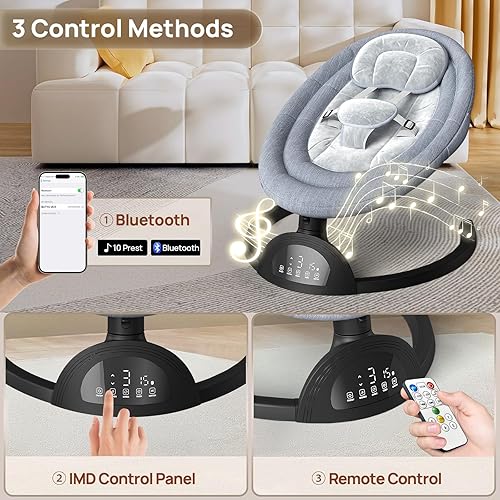 Baby Swings for Infants, Portable Baby Swing for Indoor and Outdoor, Bluetooth Baby Swing with Music Speaker, 5 Point Harness Belt, 5 Speeds and Timing - Jamouz