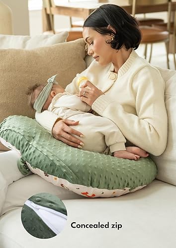 Double-Sided Baby Nursing Pillow Cover Set - 4 Pack - Soft Unisex Breastfeeding Pillow Cover for Girl & Boy with Hanging Loop - Multipurpose Washable Quick-Dry Slipcover Case with Waterproof Liner - Jamouz