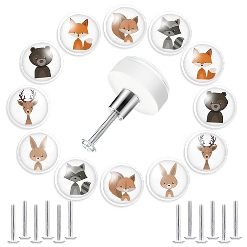 12 Pieces Woodland Animal Dresser Knobs Soft Rubber Kitchen Cabinet Knobs Safari Animal Print Dresser Knobs Drawer Pull Handle Knobs for Kids Home Nursery Dresser Drawer Furniture Cupboard - Jamouz